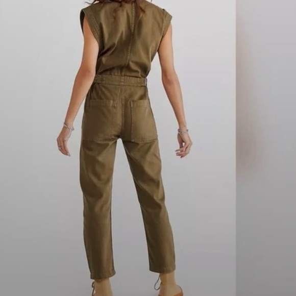 Free People Sydney Denim Coveralls in Green Sleeveless size Medium - Picture 5 of 12